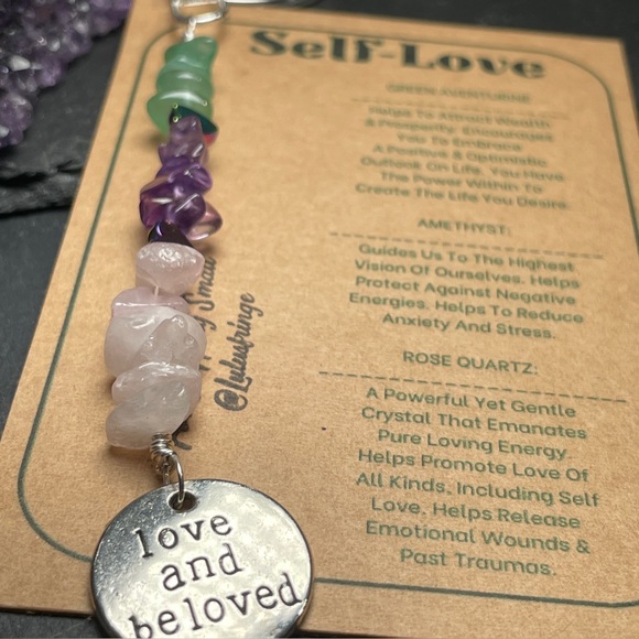 Self-Love Gemstone Keychain with Silver Charm - Picture 3 of 7